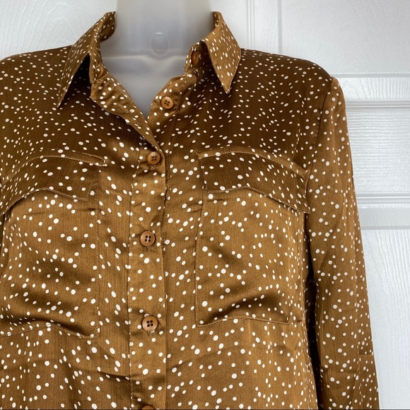 Nasty Gal brown white polka dot button blouse 6 - Picture 3 of 7
